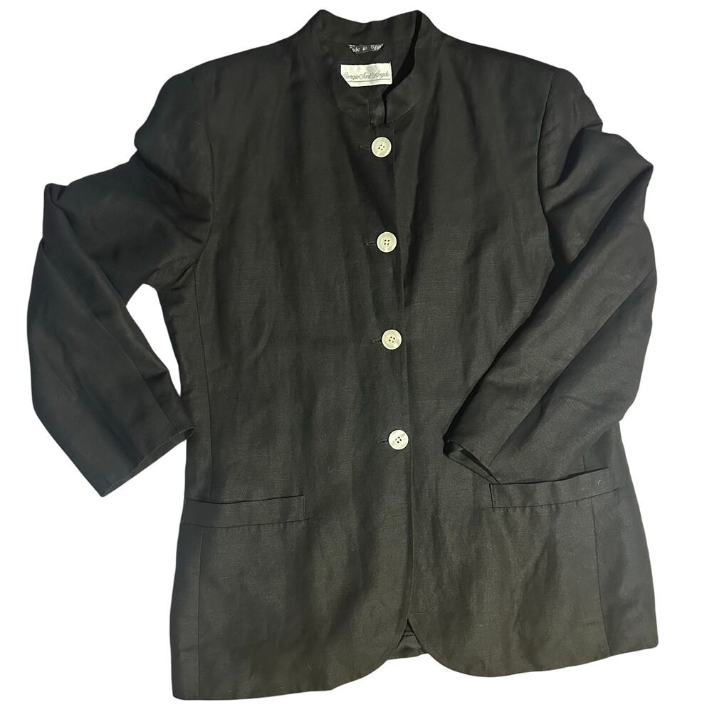 Giorgio Sant Angelo Black Linen Blend Blazer Suit Jacket Women's Size 14 Vintage